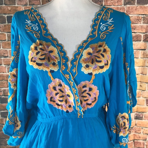 NWT Free people turquoise Cora embroidered dress - Picture 6 of 8